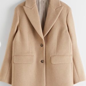 Oversized Wool Blend Blazer - Beige